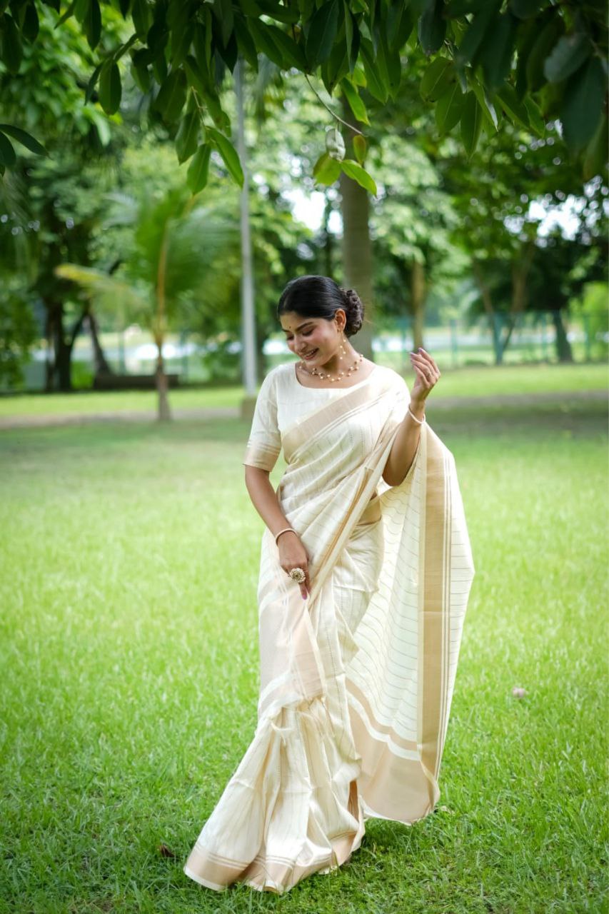 White Banarasi Raw Silk Saree
