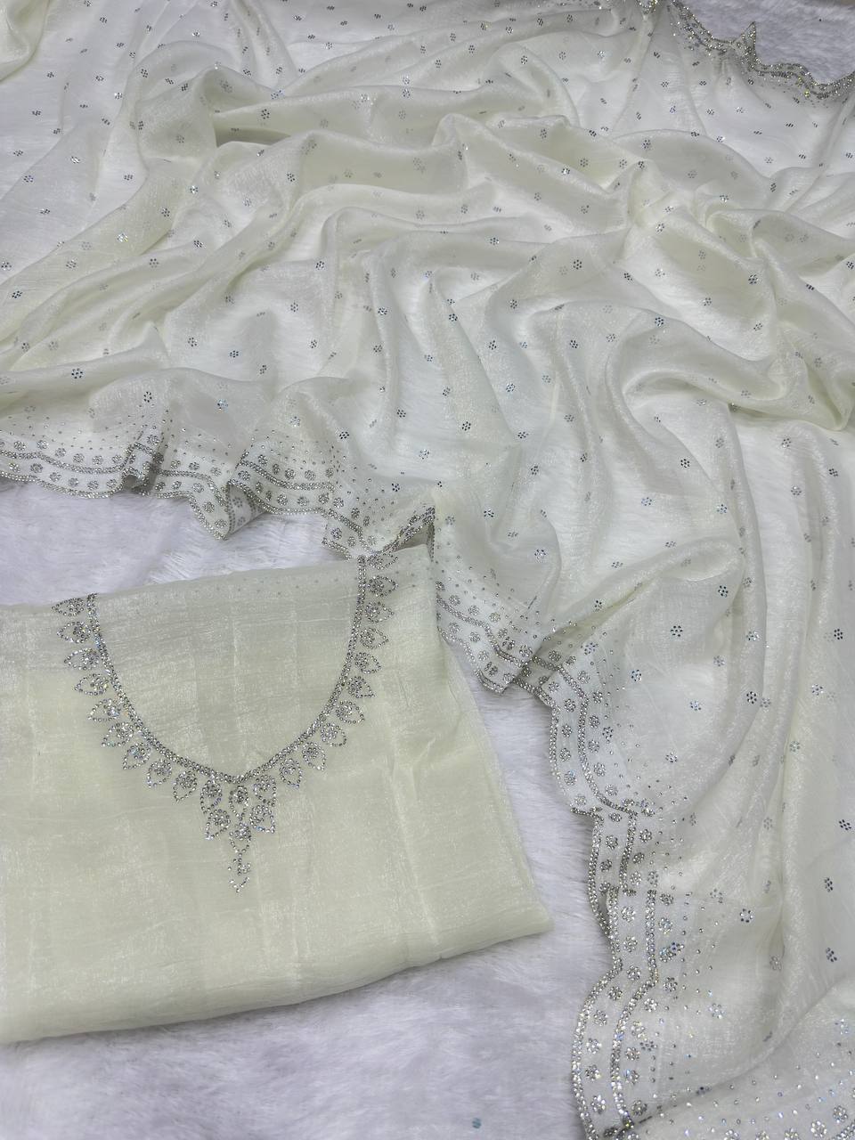 White Bollywood Style Crunchy Silk Saree