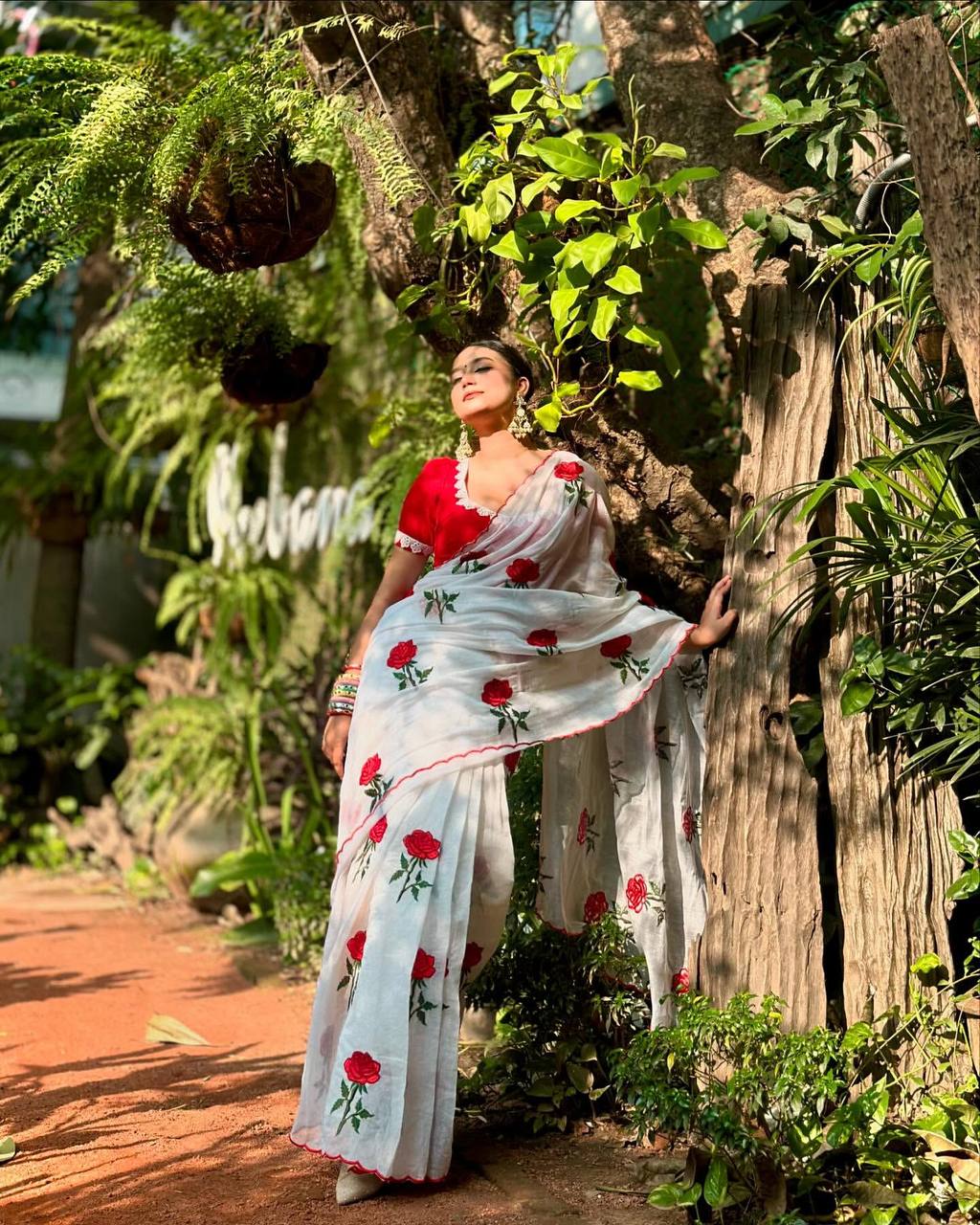 White Chanderi Cotton Saree