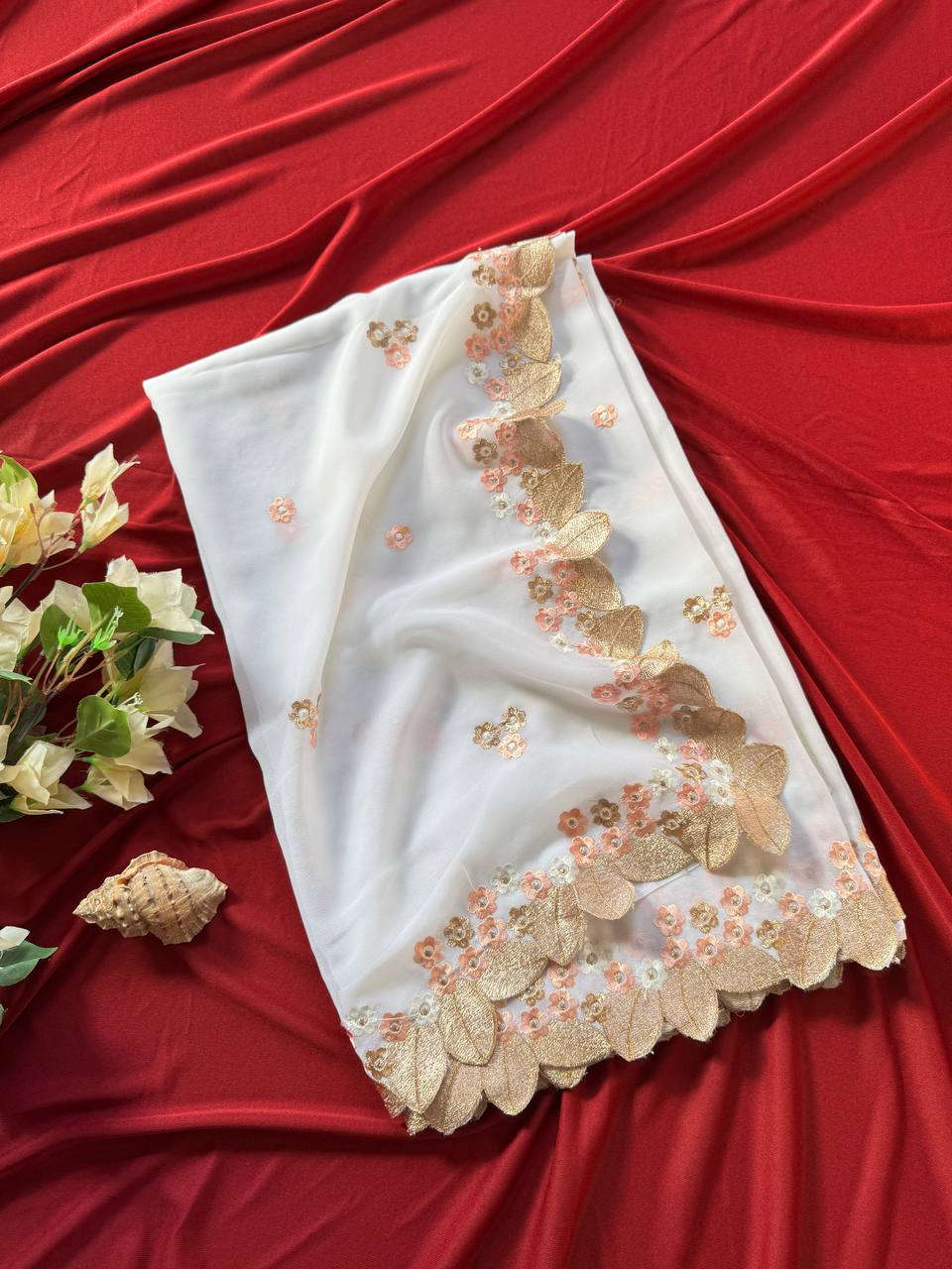 White Designer Chiffon Georgette Saree