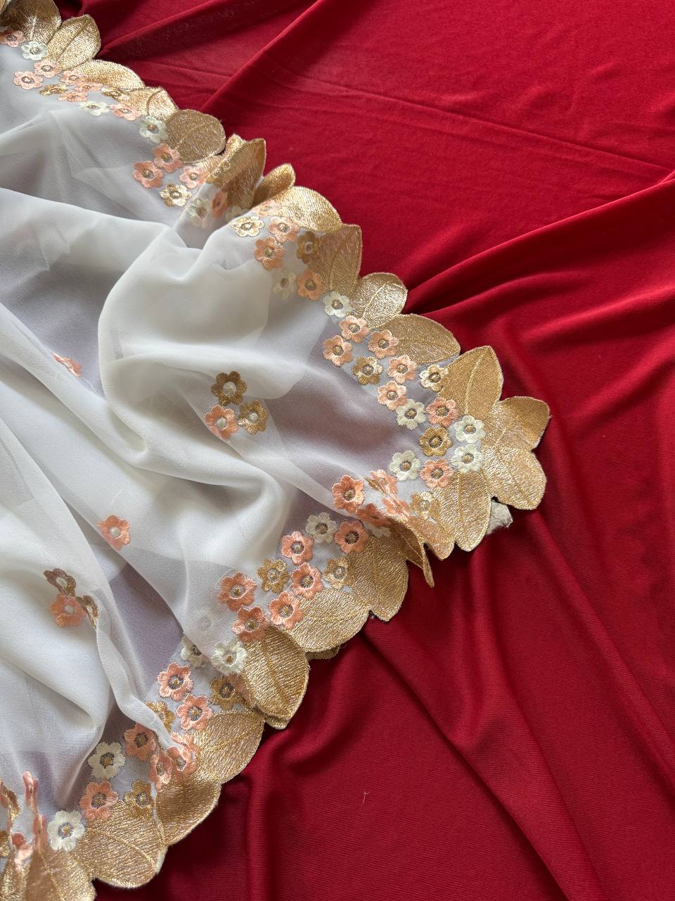 White Designer Chiffon Georgette Saree