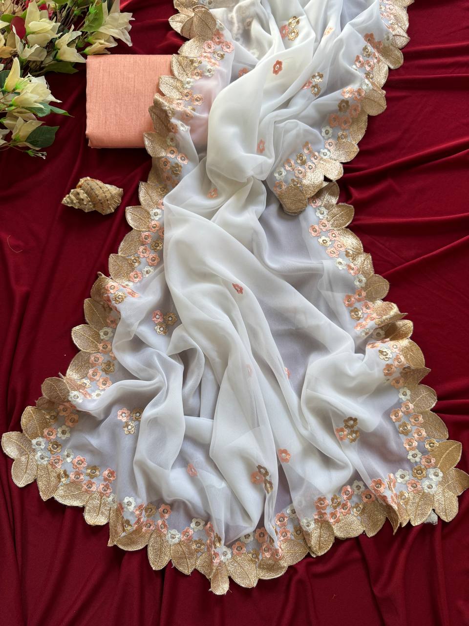 White Designer Chiffon Georgette Saree