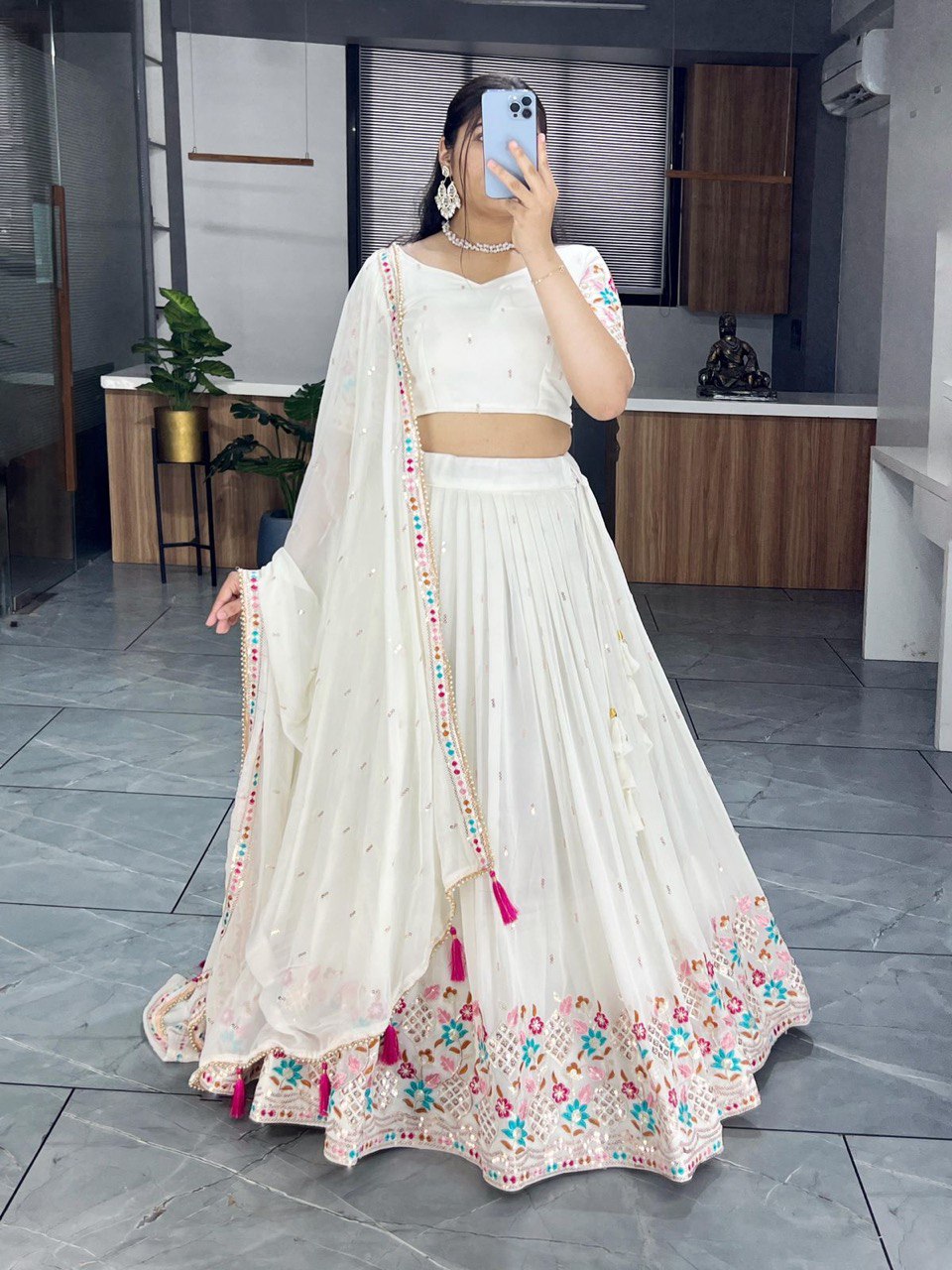 White Designer Georgette Lehenga Choli