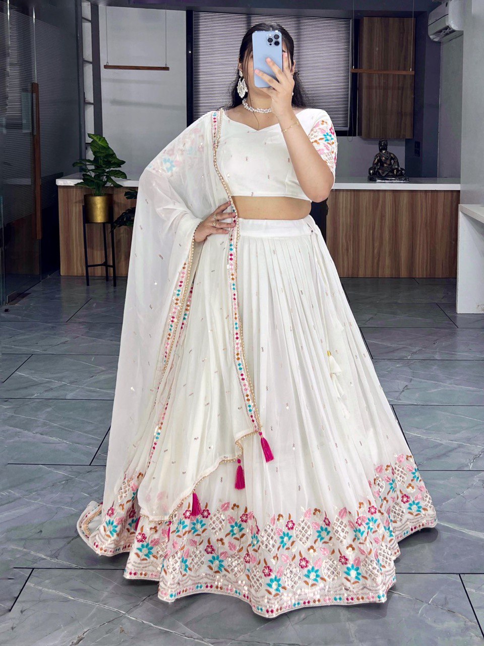 White Designer Georgette Lehenga Choli