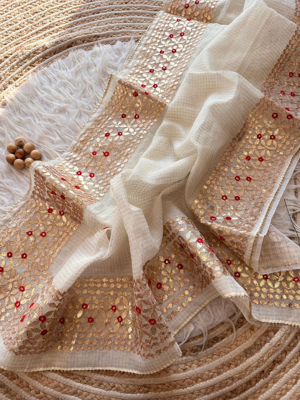 White Designer Kota Doriya Saree