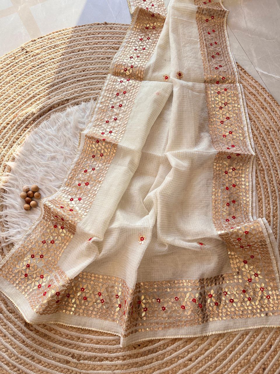 White Designer Kota Doriya Saree