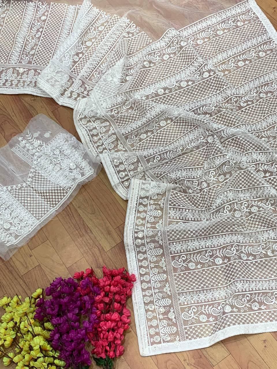 White Designer Light Organza Saree