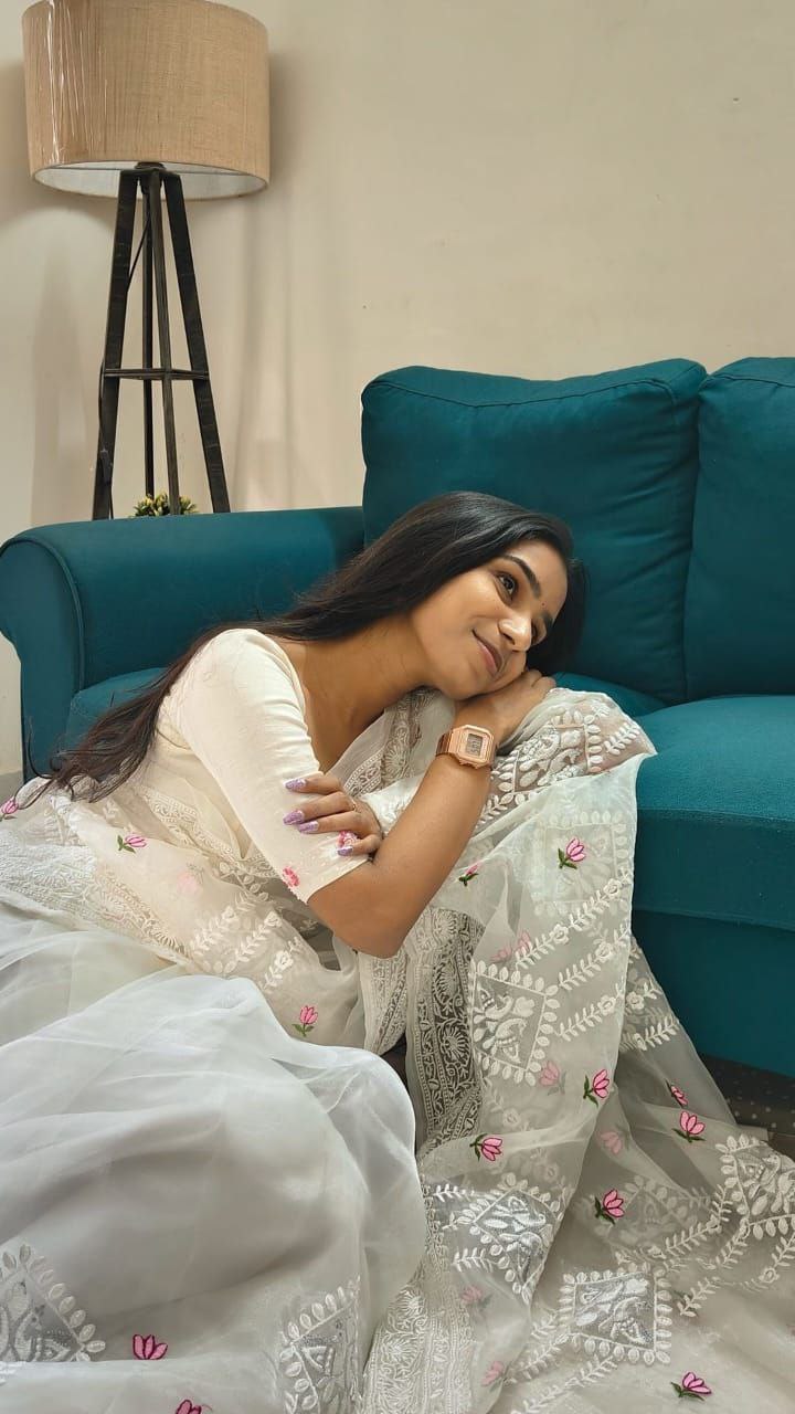 White Designer Organza Saree