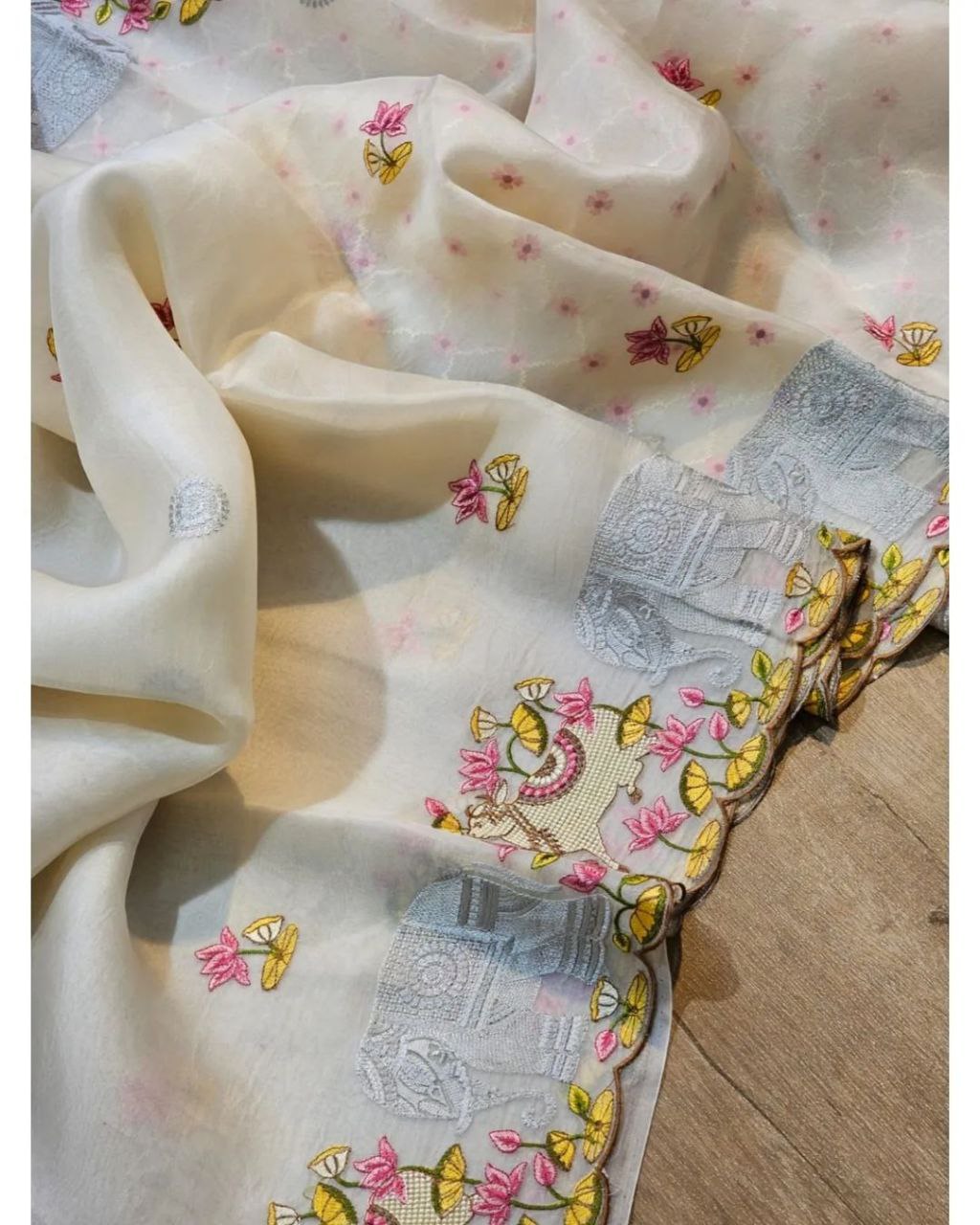 White Designer Organza Silk Saree