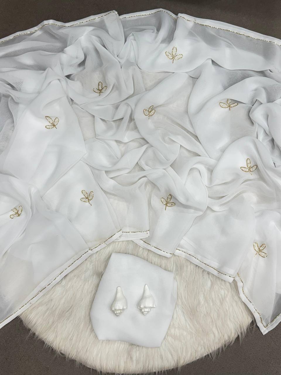 White Designer Soft Georgette Saree