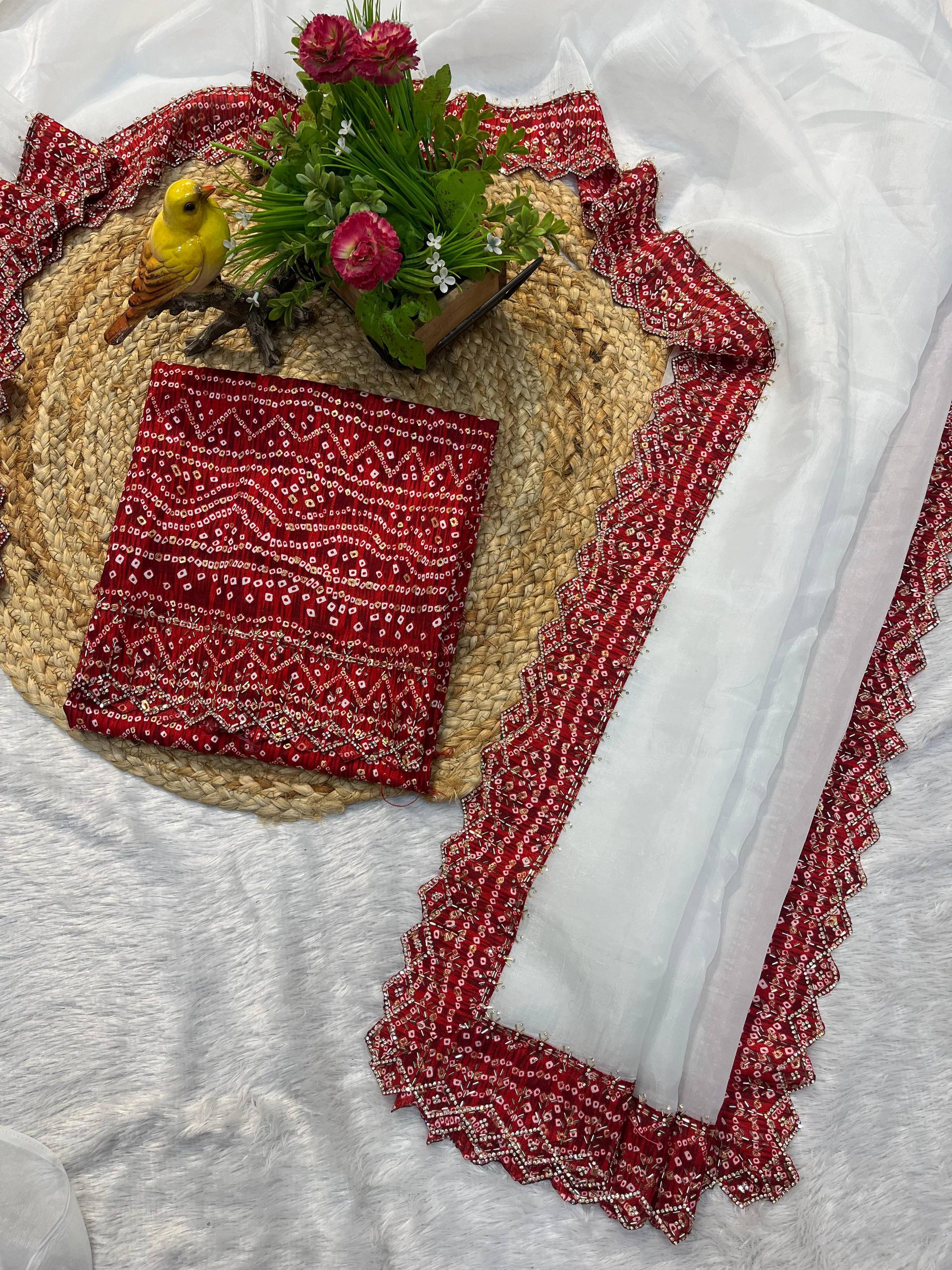 White Designer Tissue Gold Crush Saree