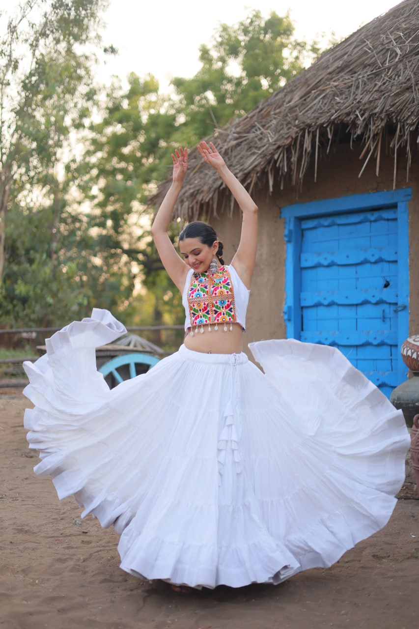 White Navaratri Wear Designer Lehenga Choli