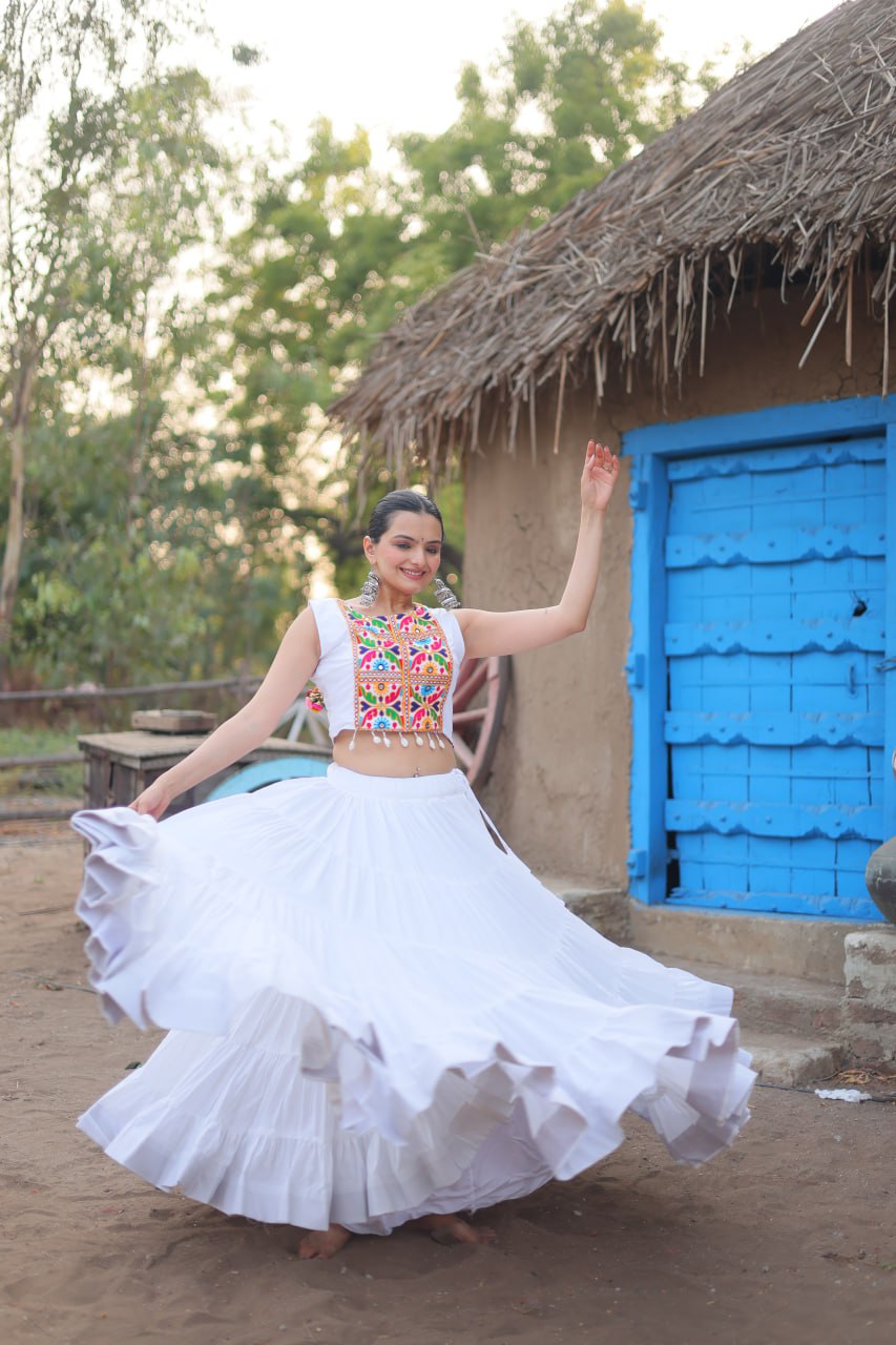 White Navaratri Wear Designer Lehenga Choli