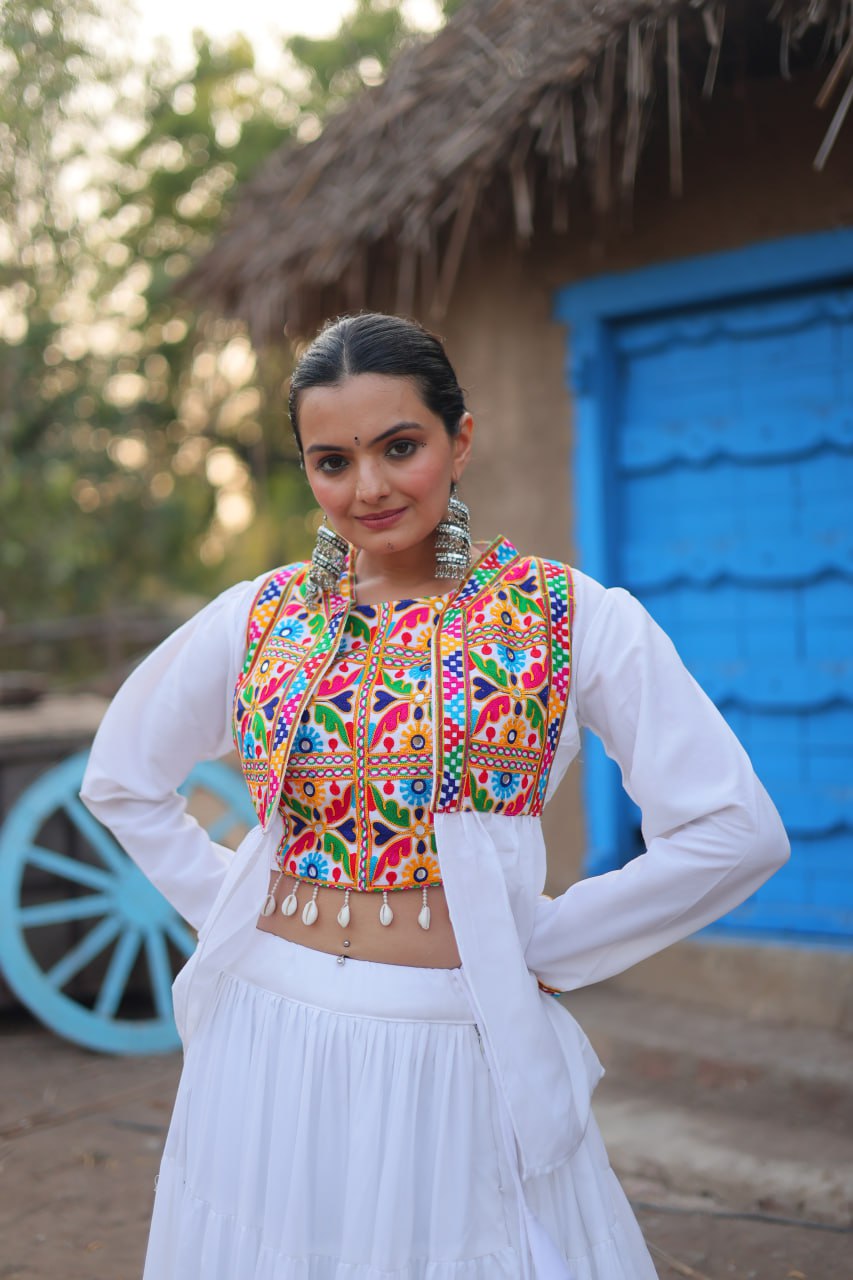 White Navaratri Wear Designer Lehenga Choli