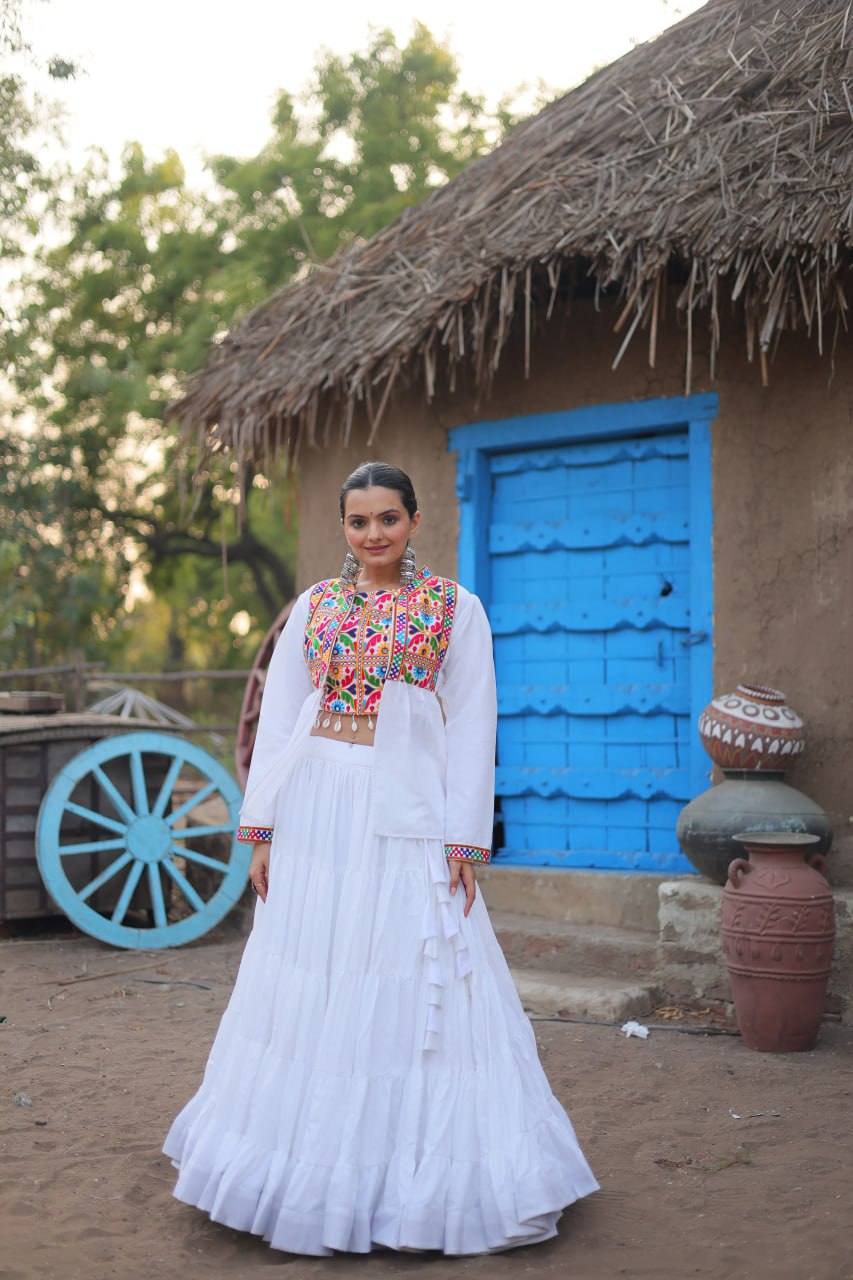 White Navaratri Wear Designer Lehenga Choli