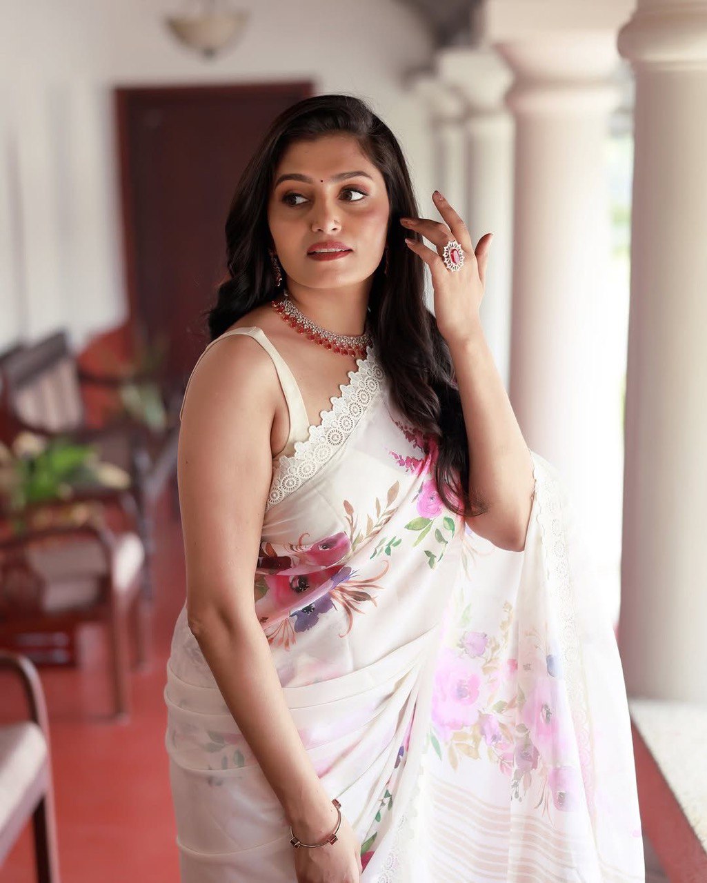 White Party Wear Georgette Saree