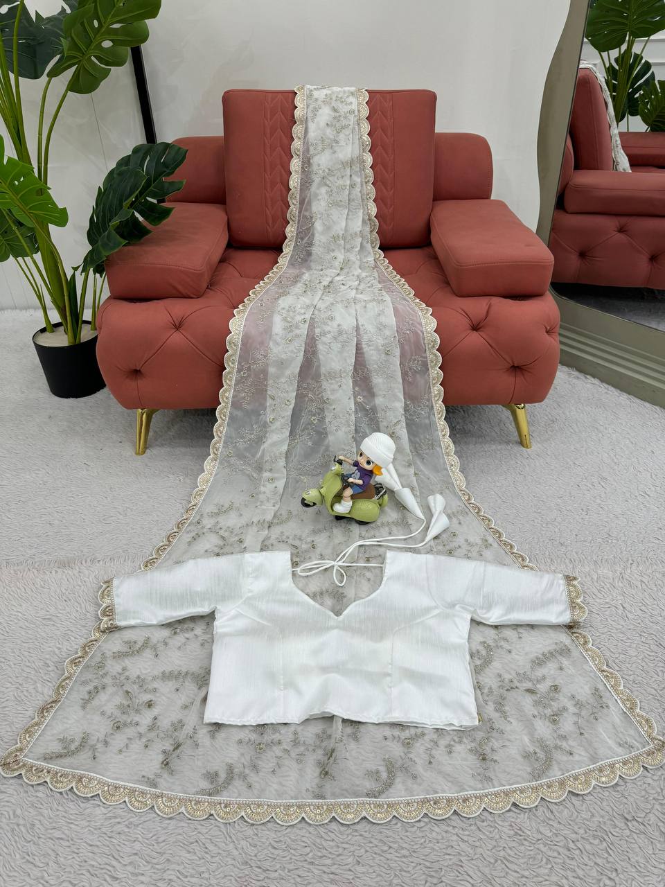 White Party Wear Tabby Silk Saree