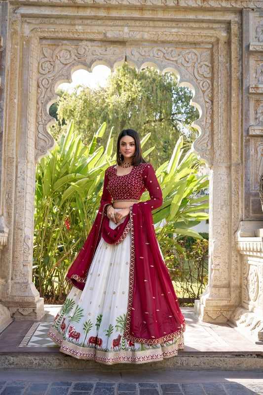 White Wedding Wear Georgette Lehenga