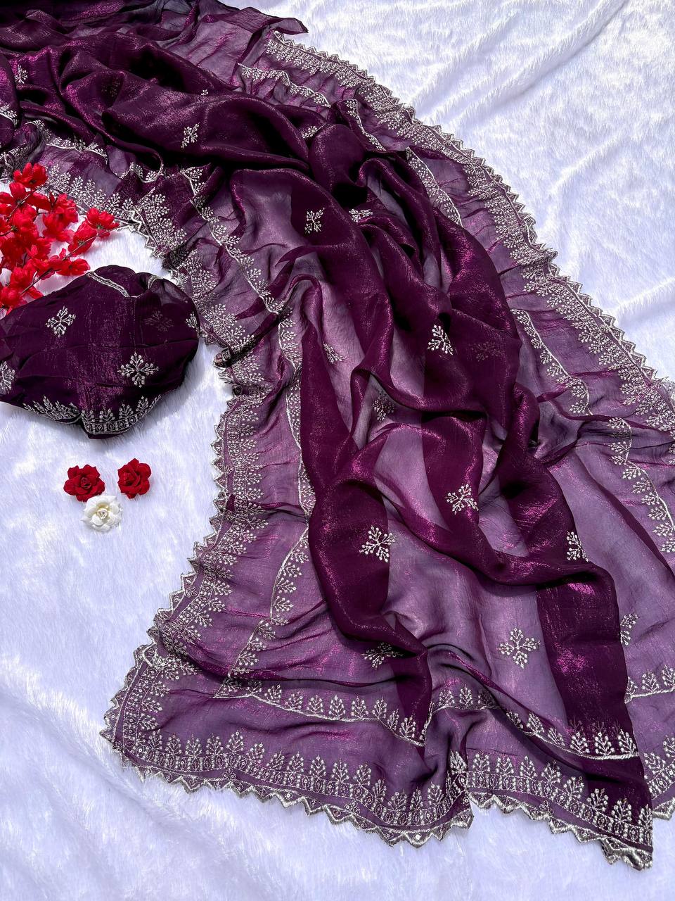 Wine Berry Designer Crunchy Silk Saree