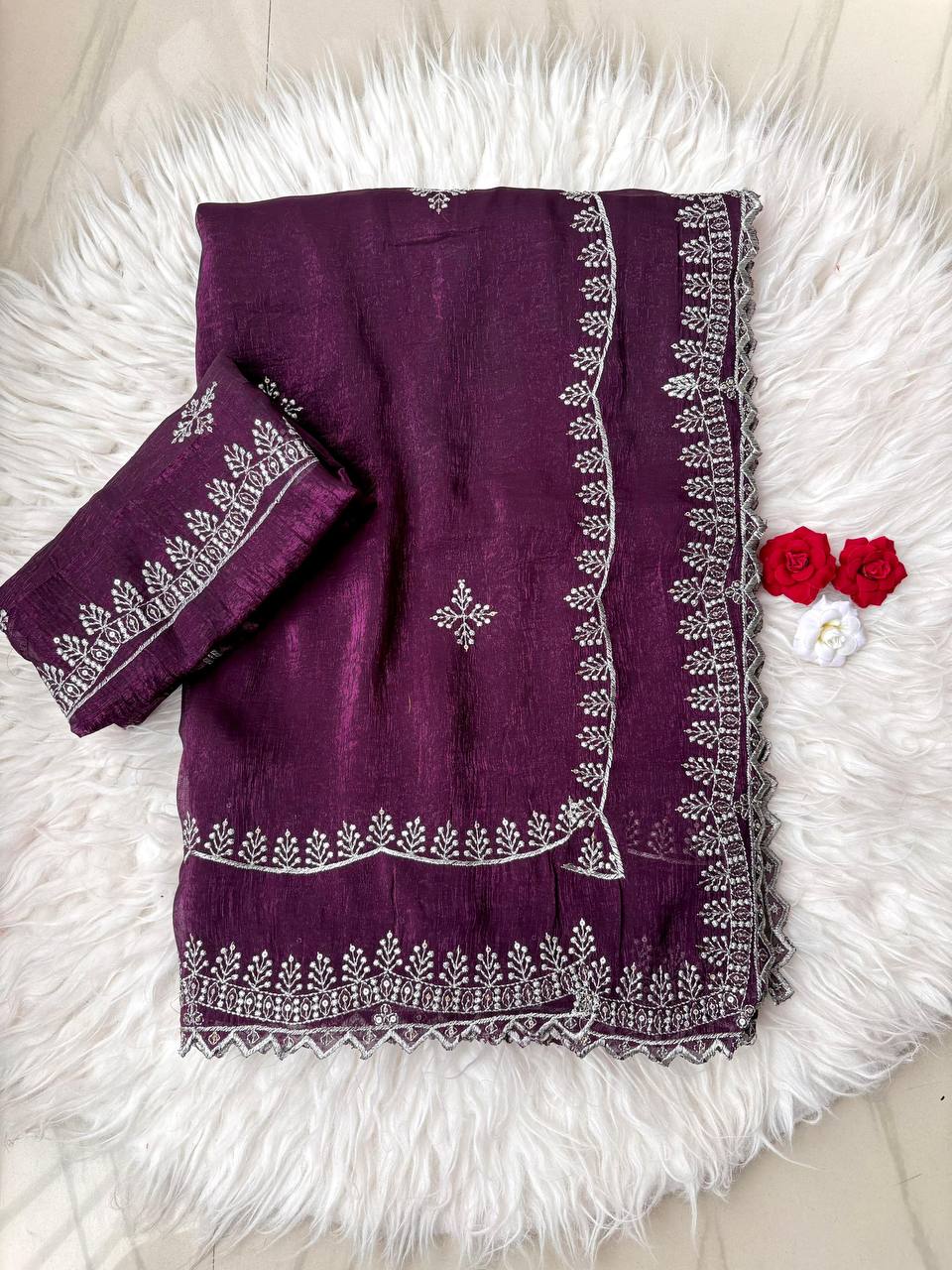 Wine Berry Designer Crunchy Silk Saree