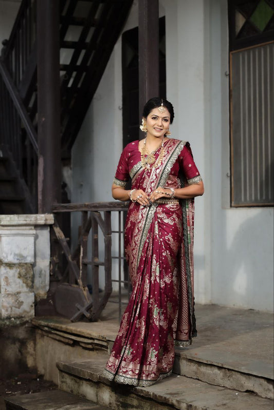 Wine Berry Designer Dola Silk Saree