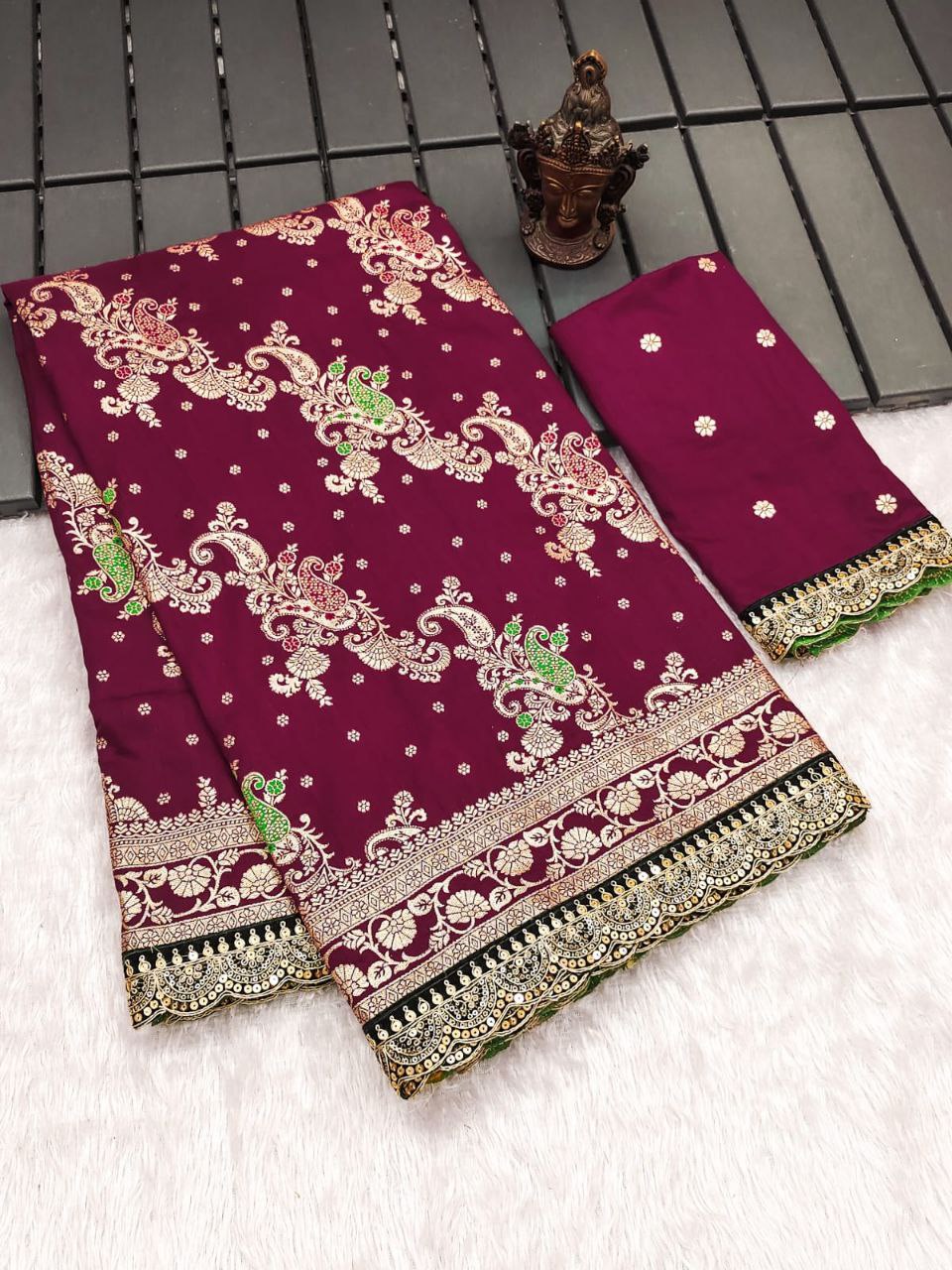 Wine Berry Designer Dola Silk Saree