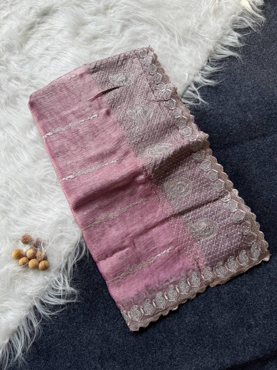 Wine Berry Stylish Jimmy Choo Silk Saree