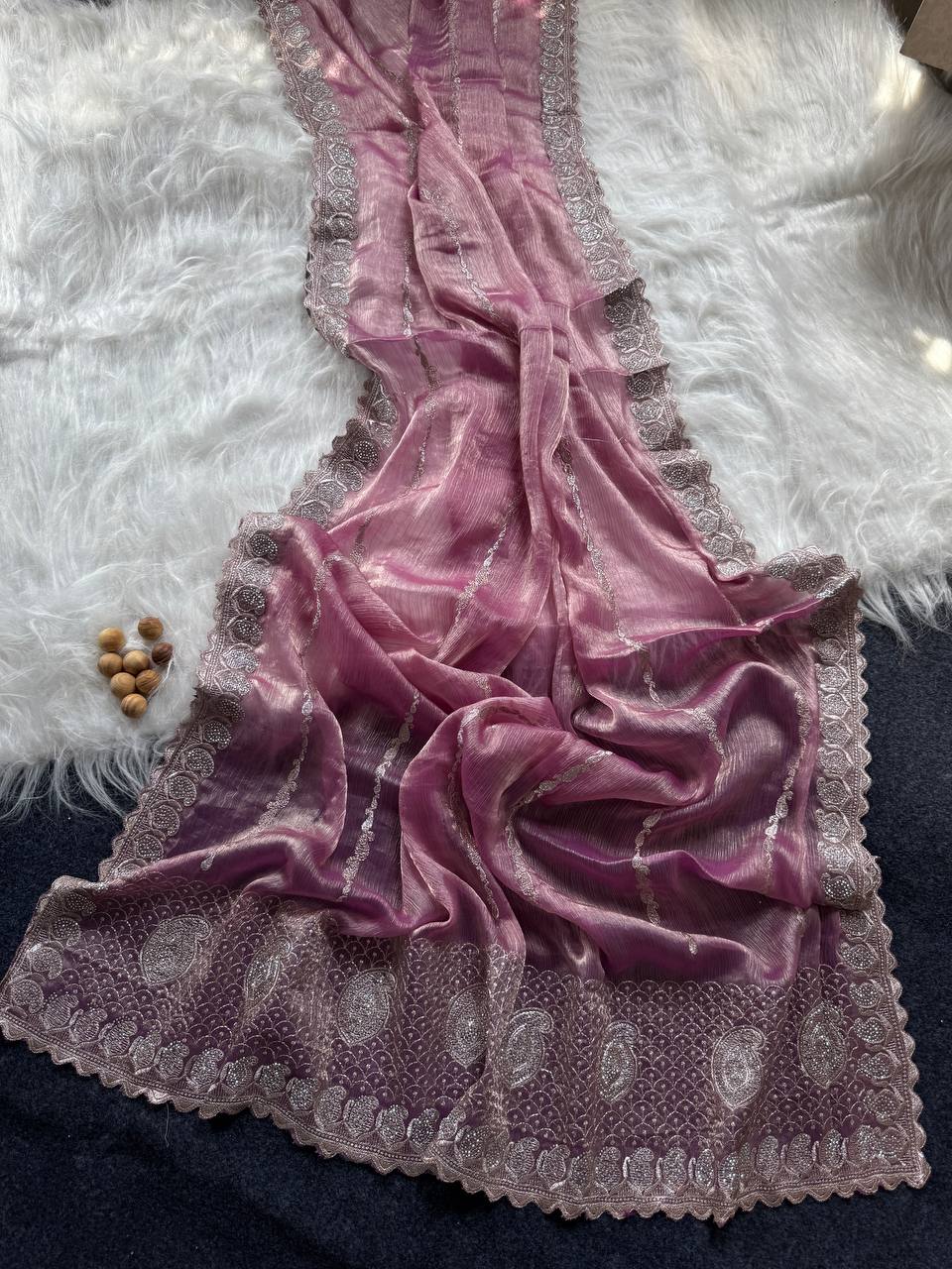 Wine Berry Stylish Jimmy Choo Silk Saree