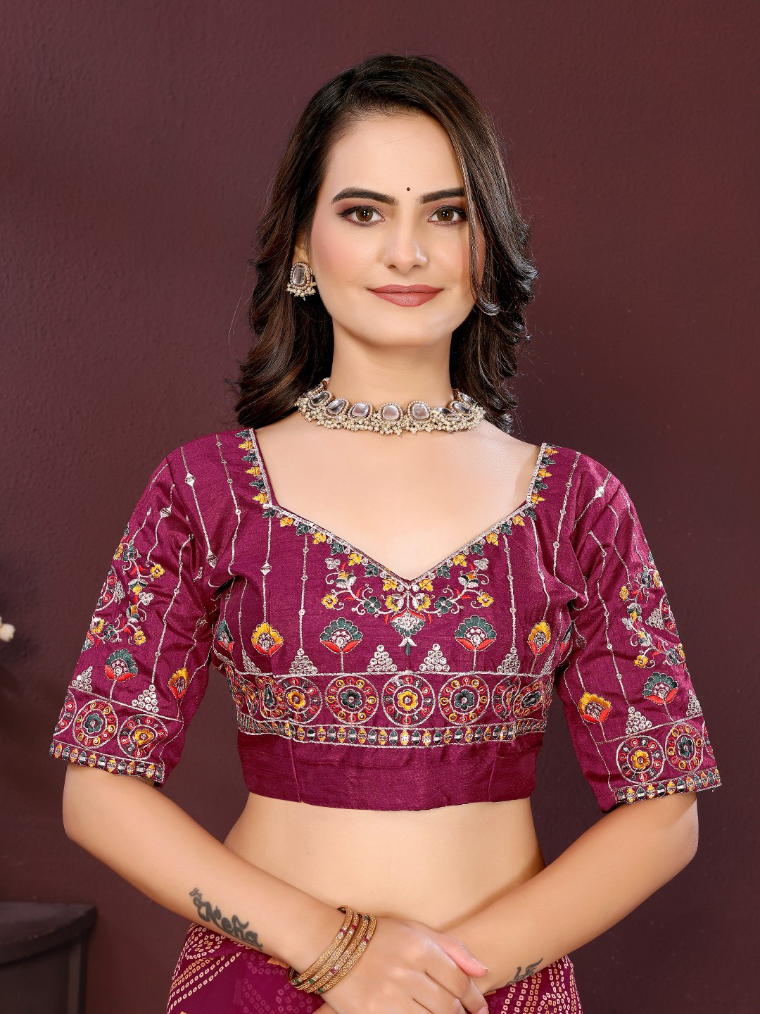 Wine Digital Printed Georgette Saree