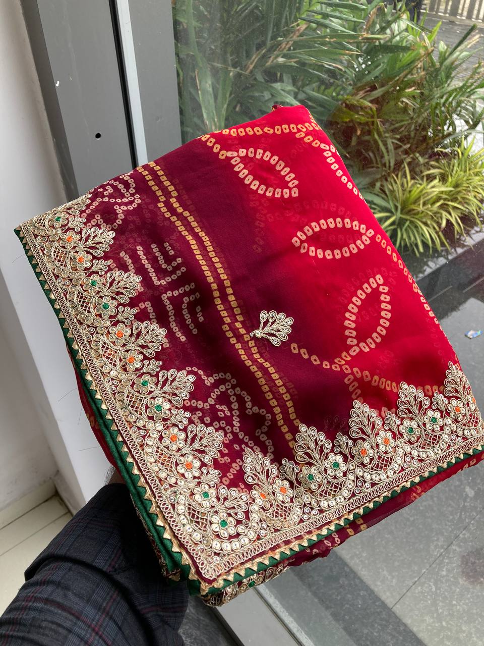 Wine Digital Printed Wedding Wear Georgette Saree