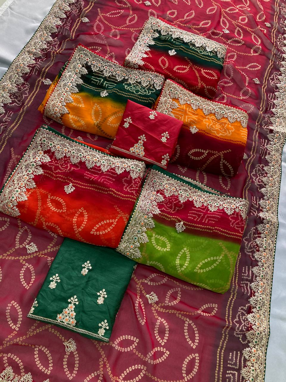 Parrot Green Digital Printed Wedding Wear Georgette Saree