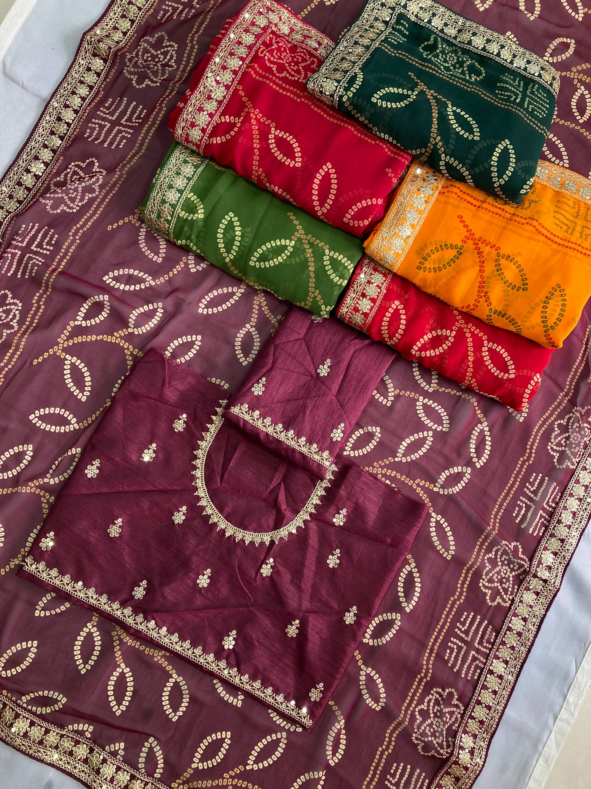 Green Rajwadi Bandhej Printed Georgette Saree