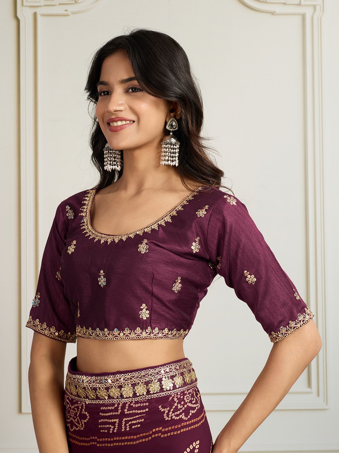 Wine Rajwadi Bandhej Printed Georgette Saree