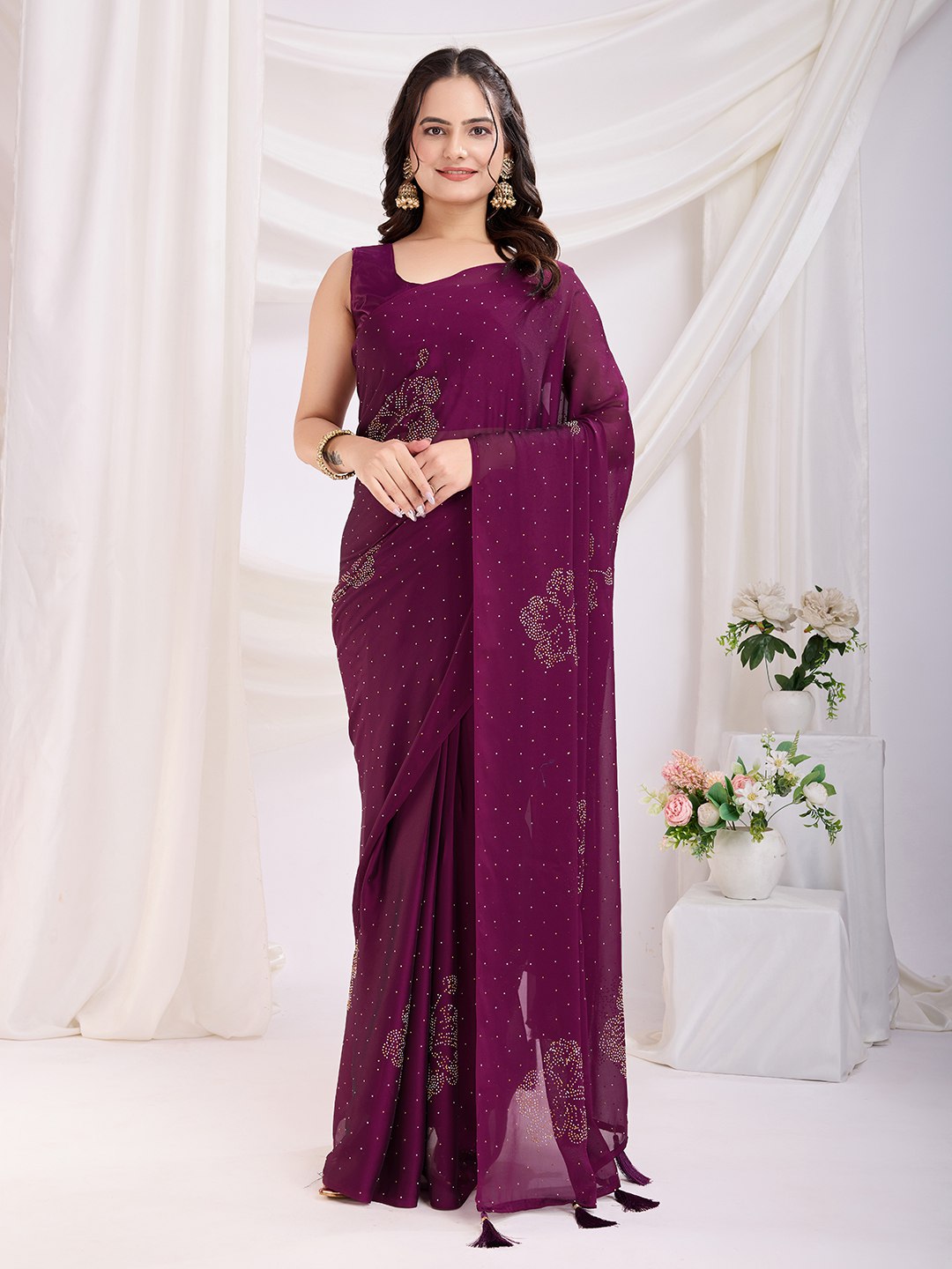Wine Ready To Wear Rangoli Silk Saree