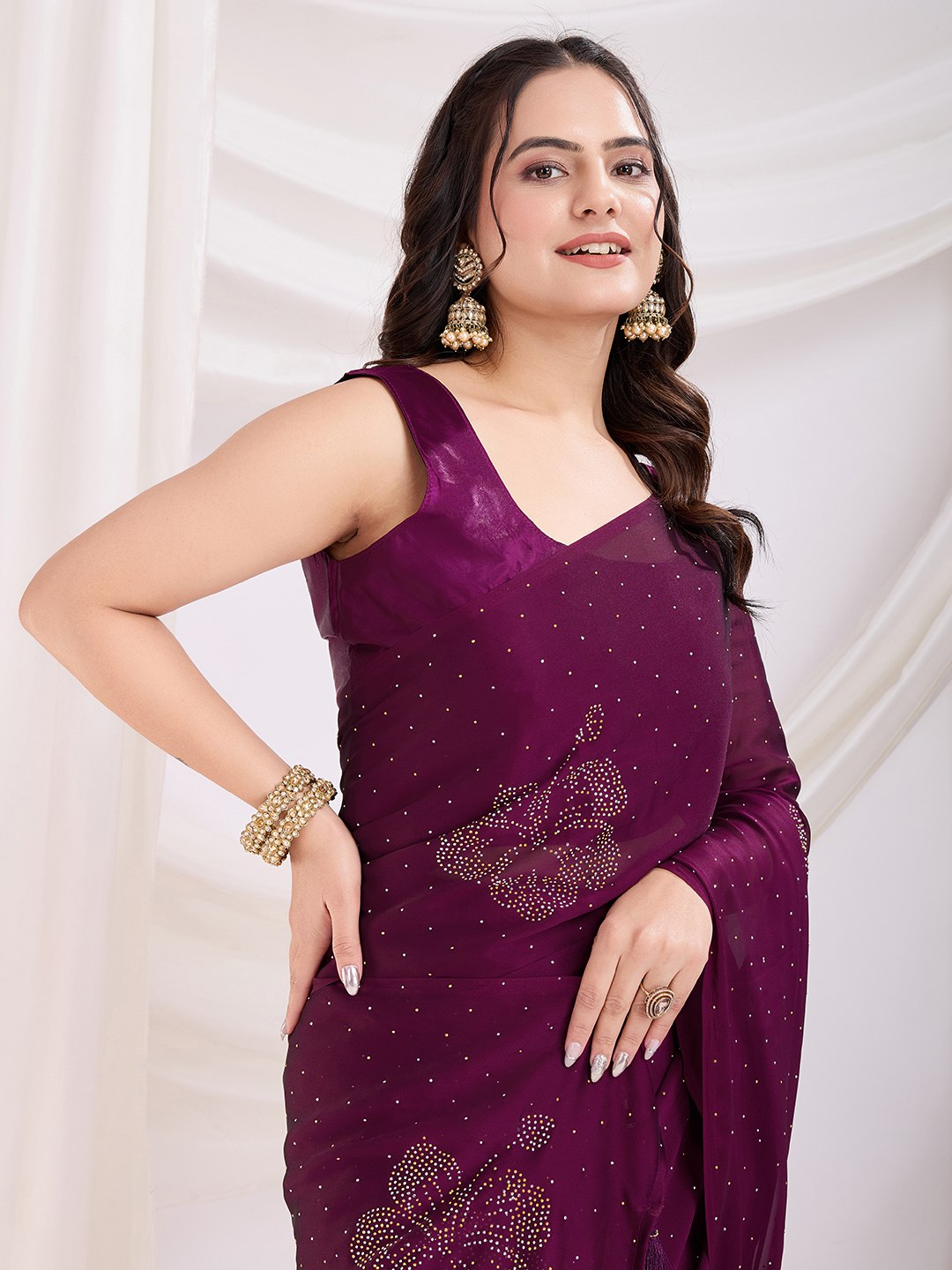 Wine Ready To Wear Rangoli Silk Saree