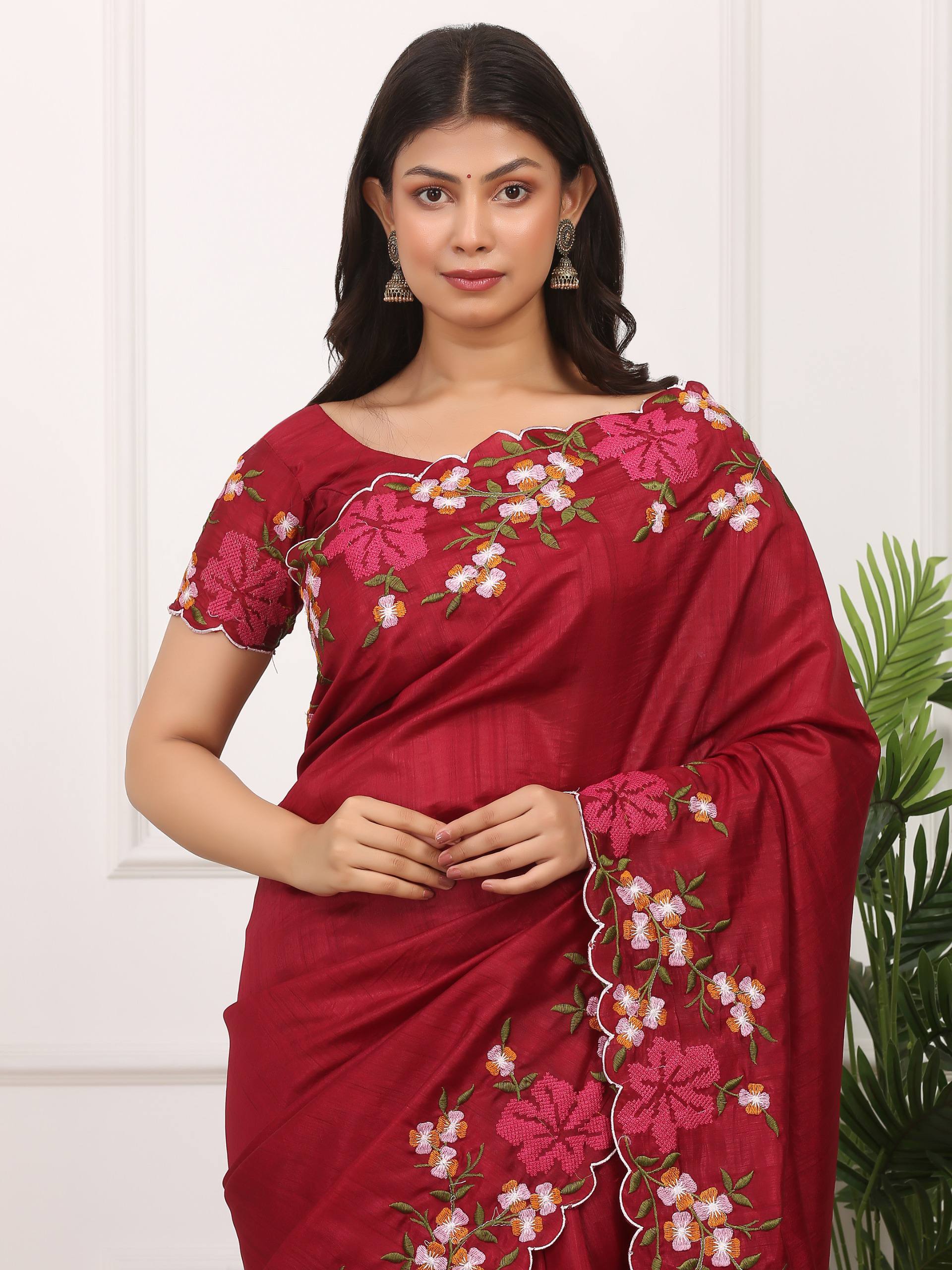 Wine Red Designer Manipuri Silk Saree