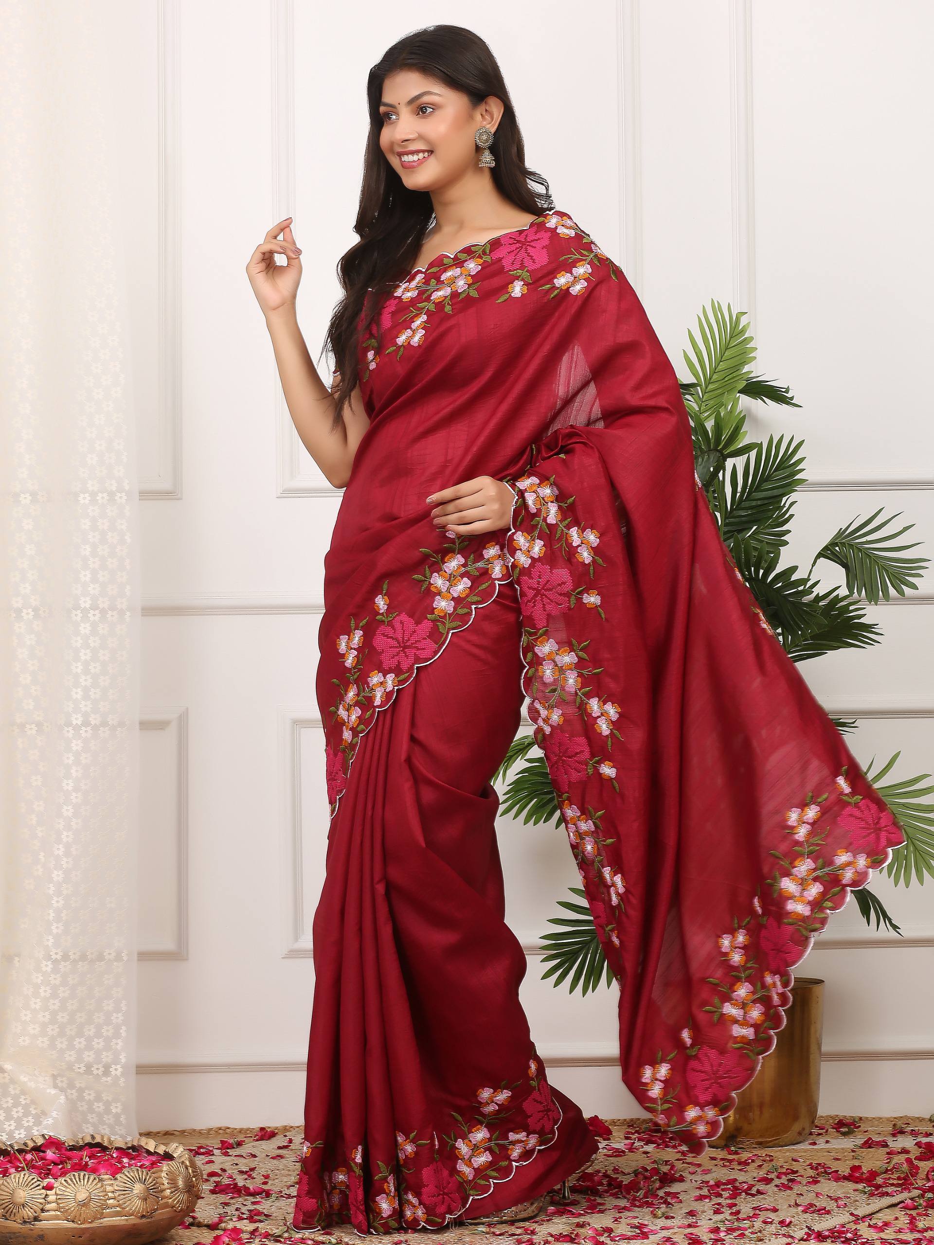 Wine Red Designer Manipuri Silk Saree