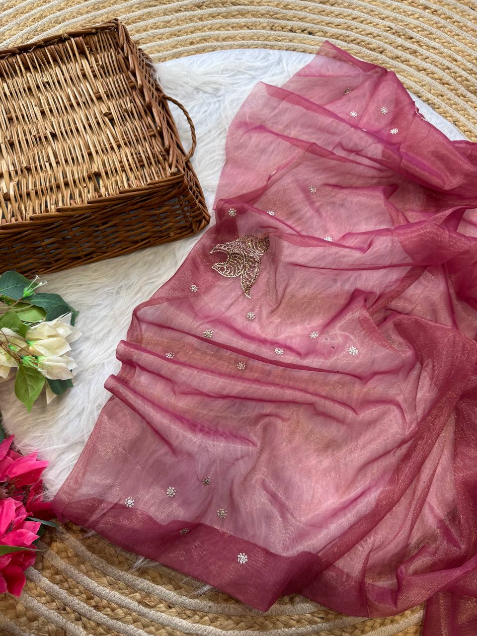 Wine Stylish Pure Tissue Silk Saree