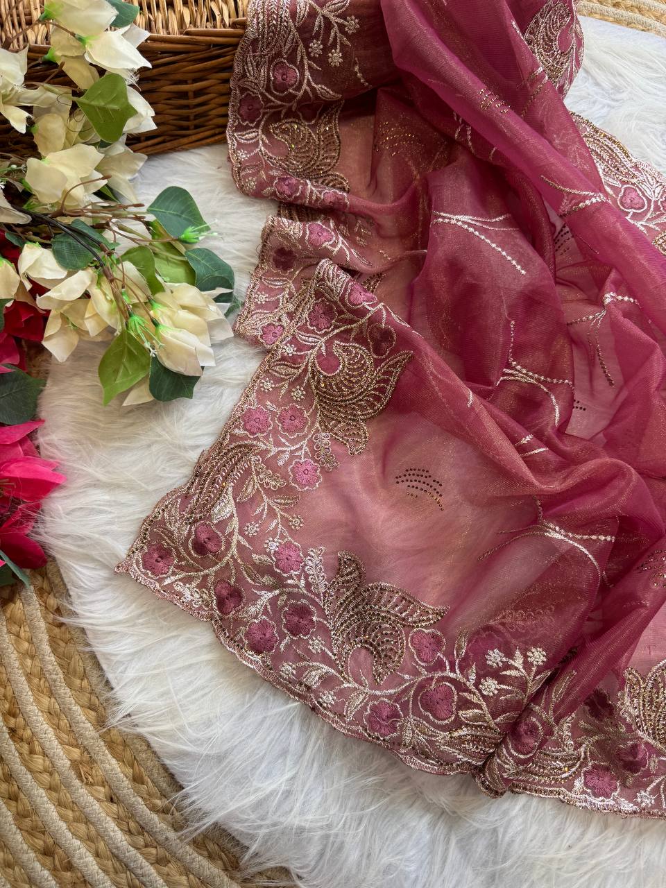 Wine Stylish Pure Tissue Silk Saree