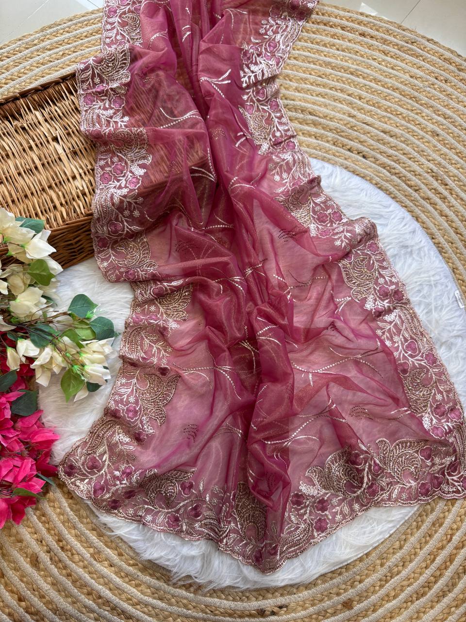 Wine Stylish Pure Tissue Silk Saree