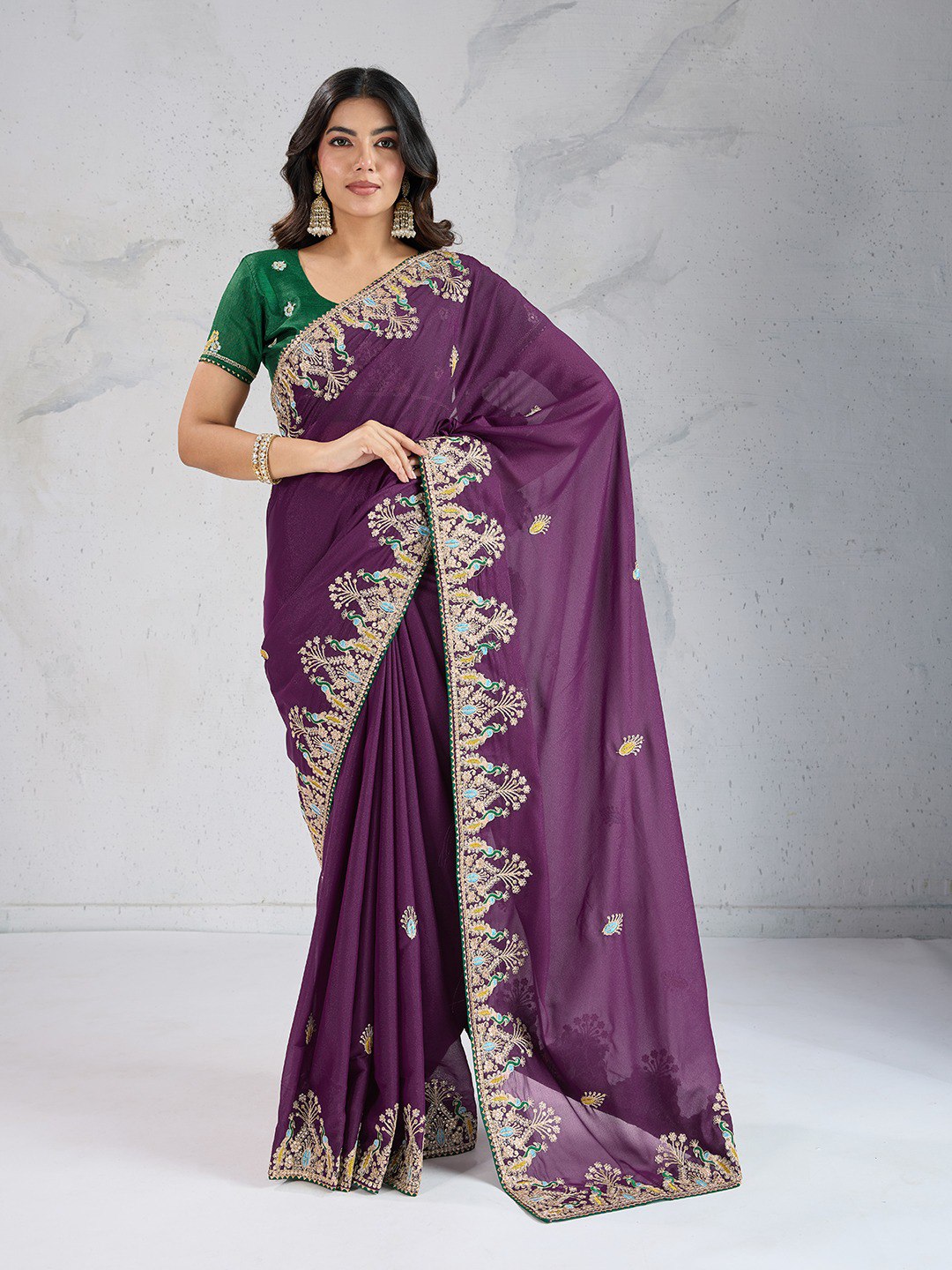 Wine Wedding Wear Georgette Silk Saree