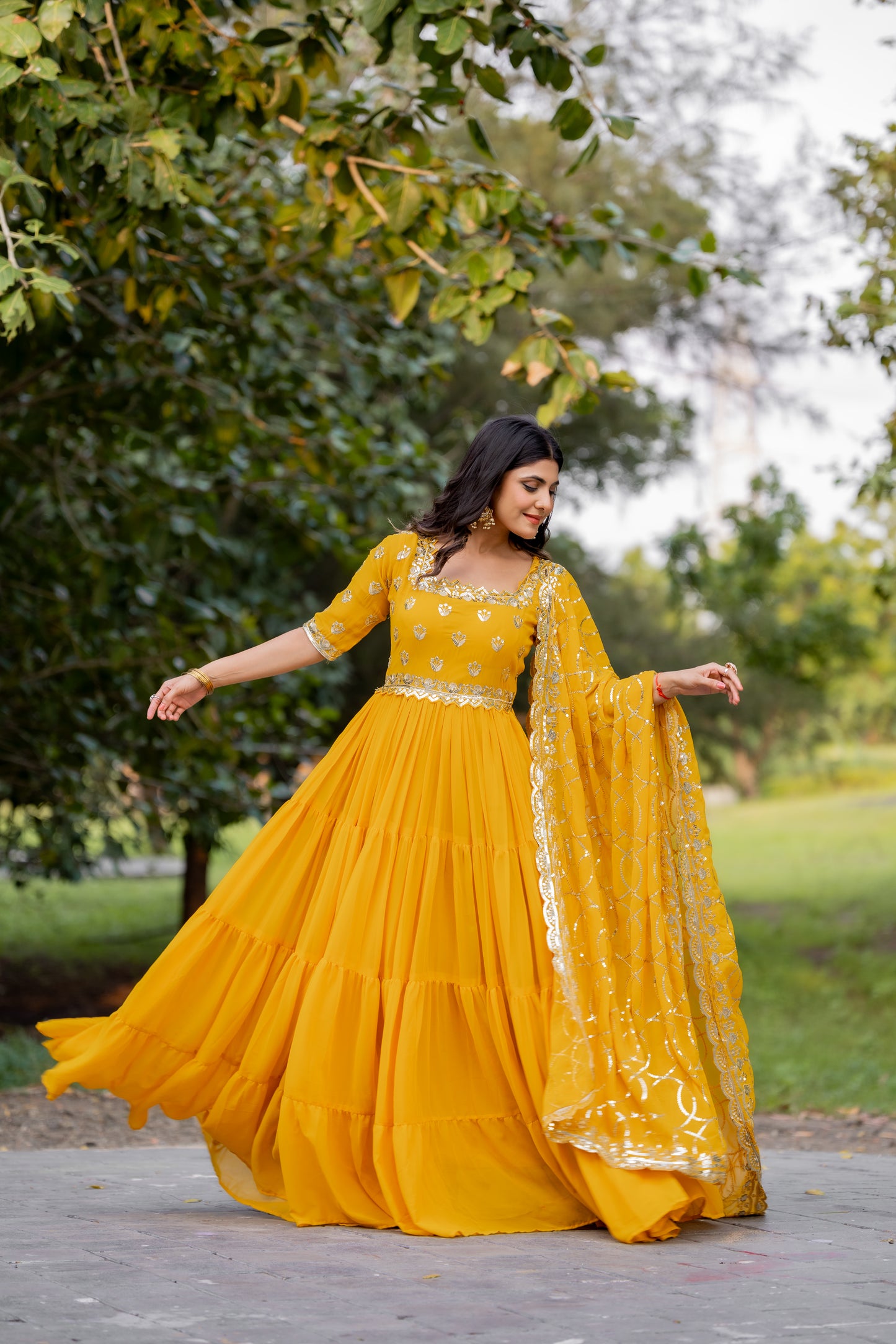 Yellow Anarkali Faux Georgette Gown