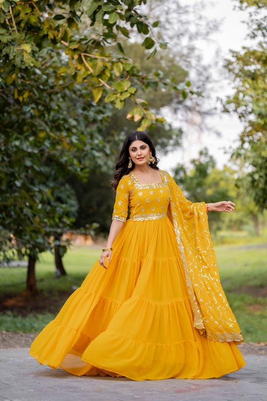 Yellow Anarkali Faux Georgette Gown