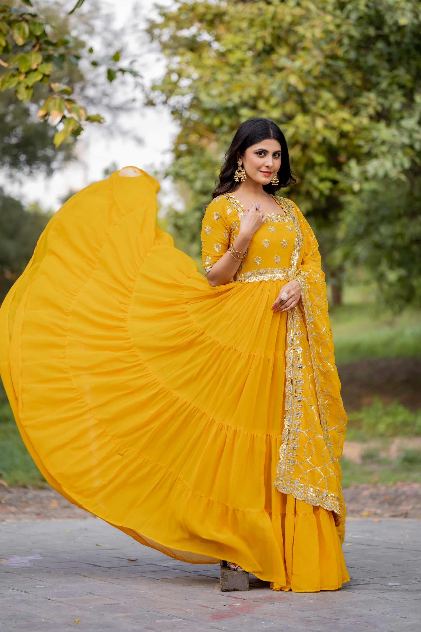 Yellow Anarkali Faux Georgette Gown