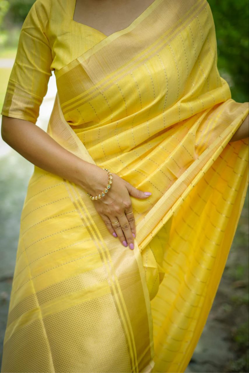 Yellow Banarasi Raw Silk Saree