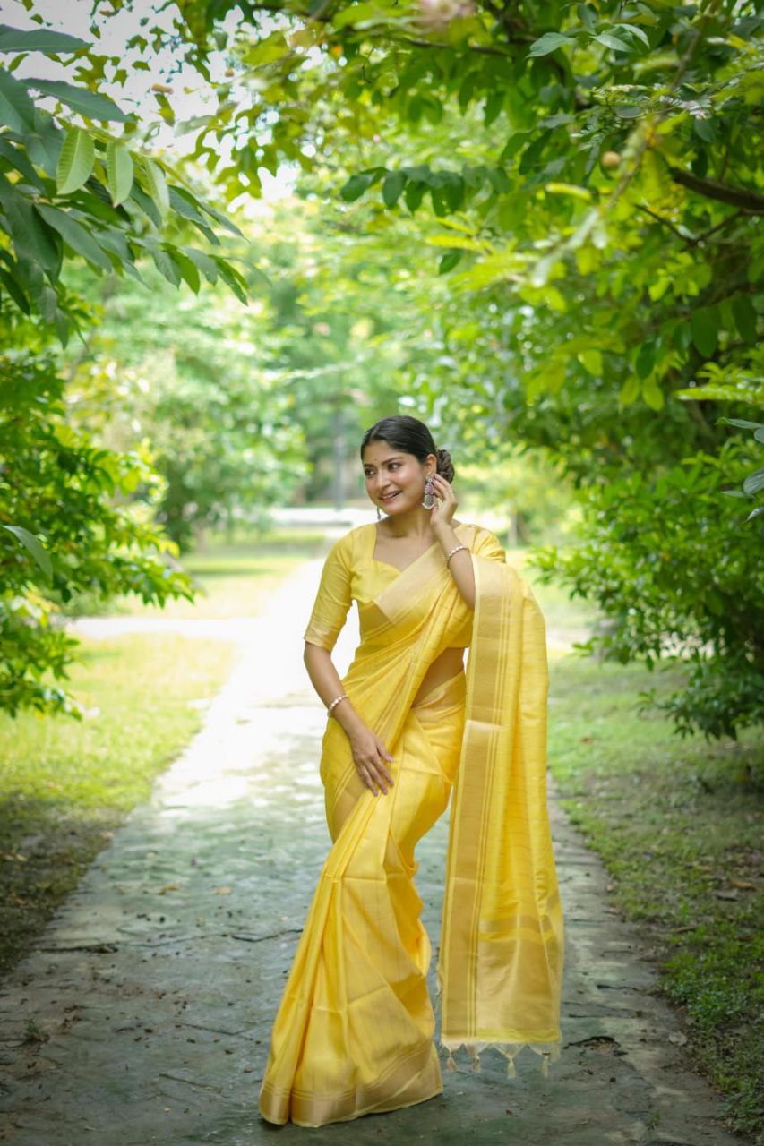 Yellow Banarasi Raw Silk Saree