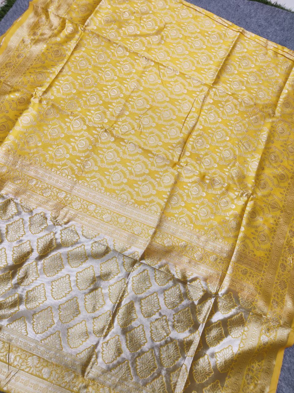 Yellow Banarasi Soft Silk Saree