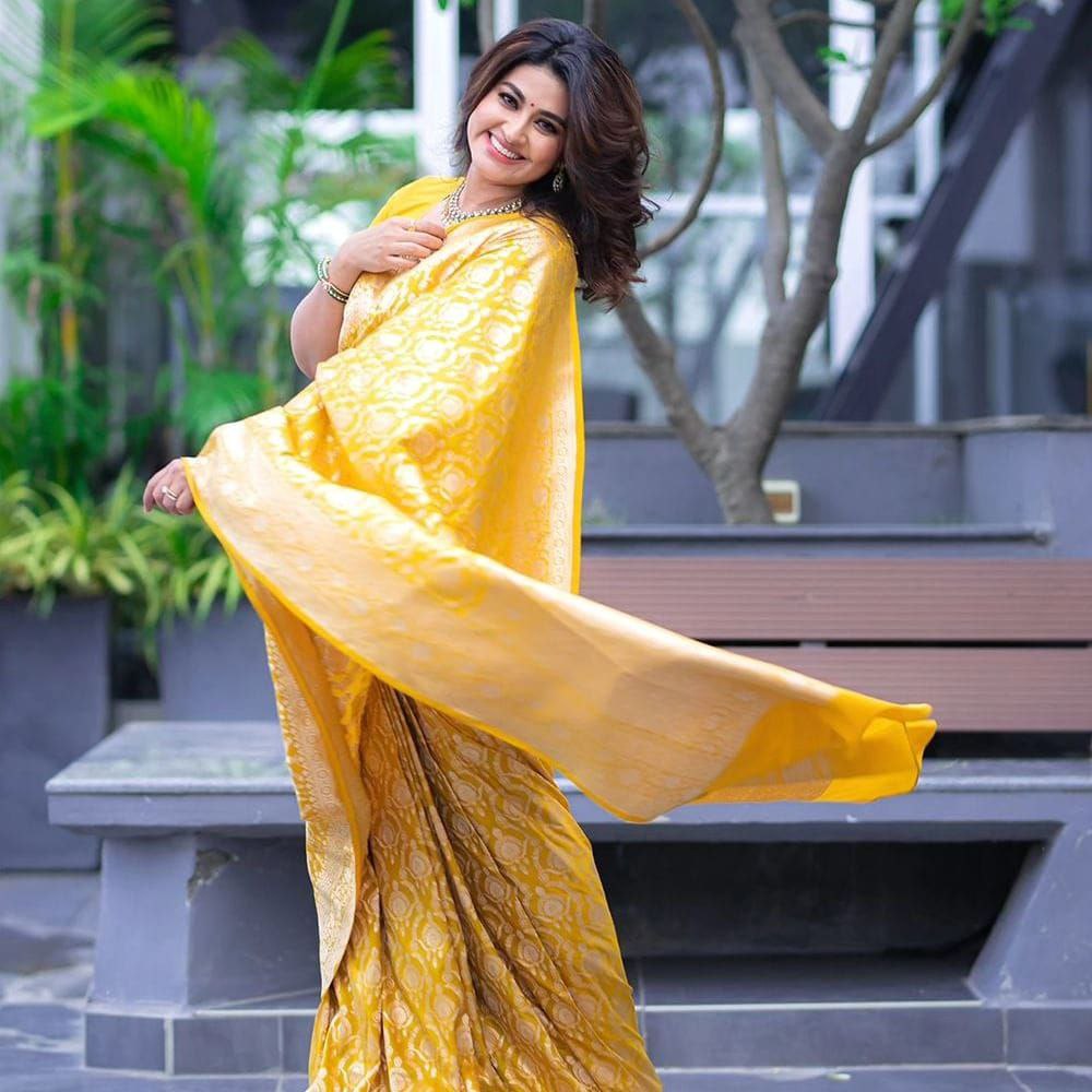 Yellow Banarasi Soft Silk Saree