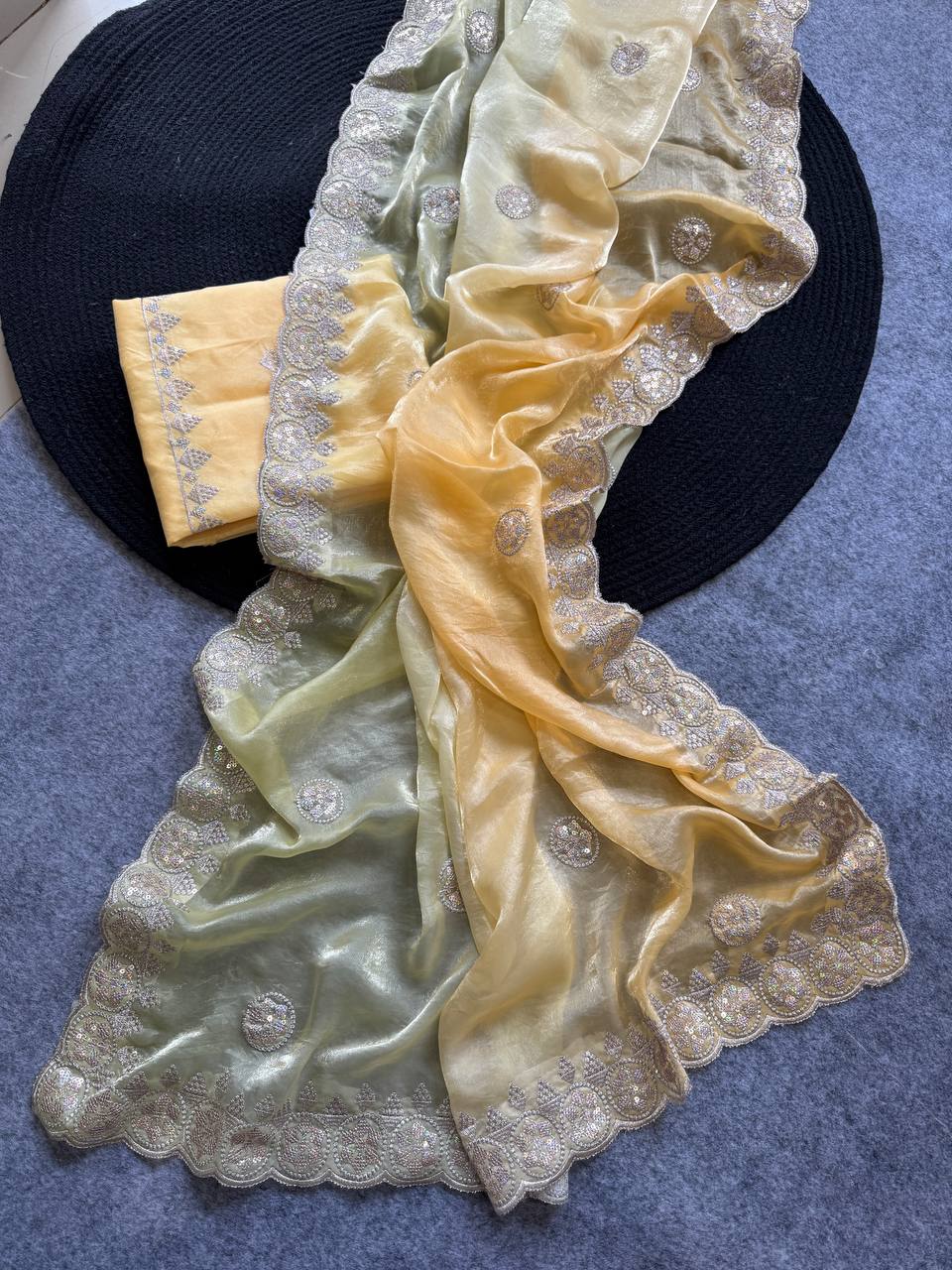 Yellow Designer Fandy Chiffon Saree