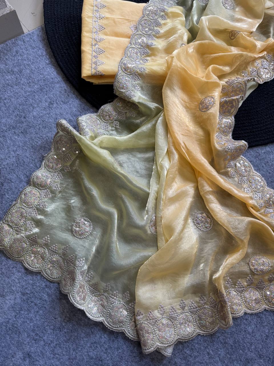 Yellow Designer Fandy Chiffon Saree